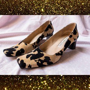 SOLD - Via Spiga Cow Animal Print Suede Heels Square Toe